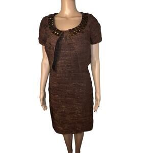 Muse,Womens size Small Retro Metallic Midi Dress with crop jeweled Jacket set